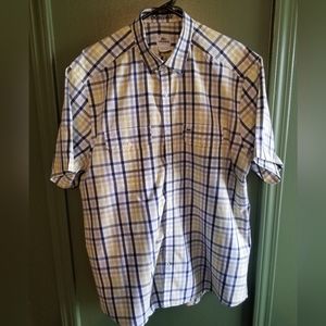 Lacoste Mens Plaid Button DownShirt Size 44 Short Sleeve X-Large Slim Fit